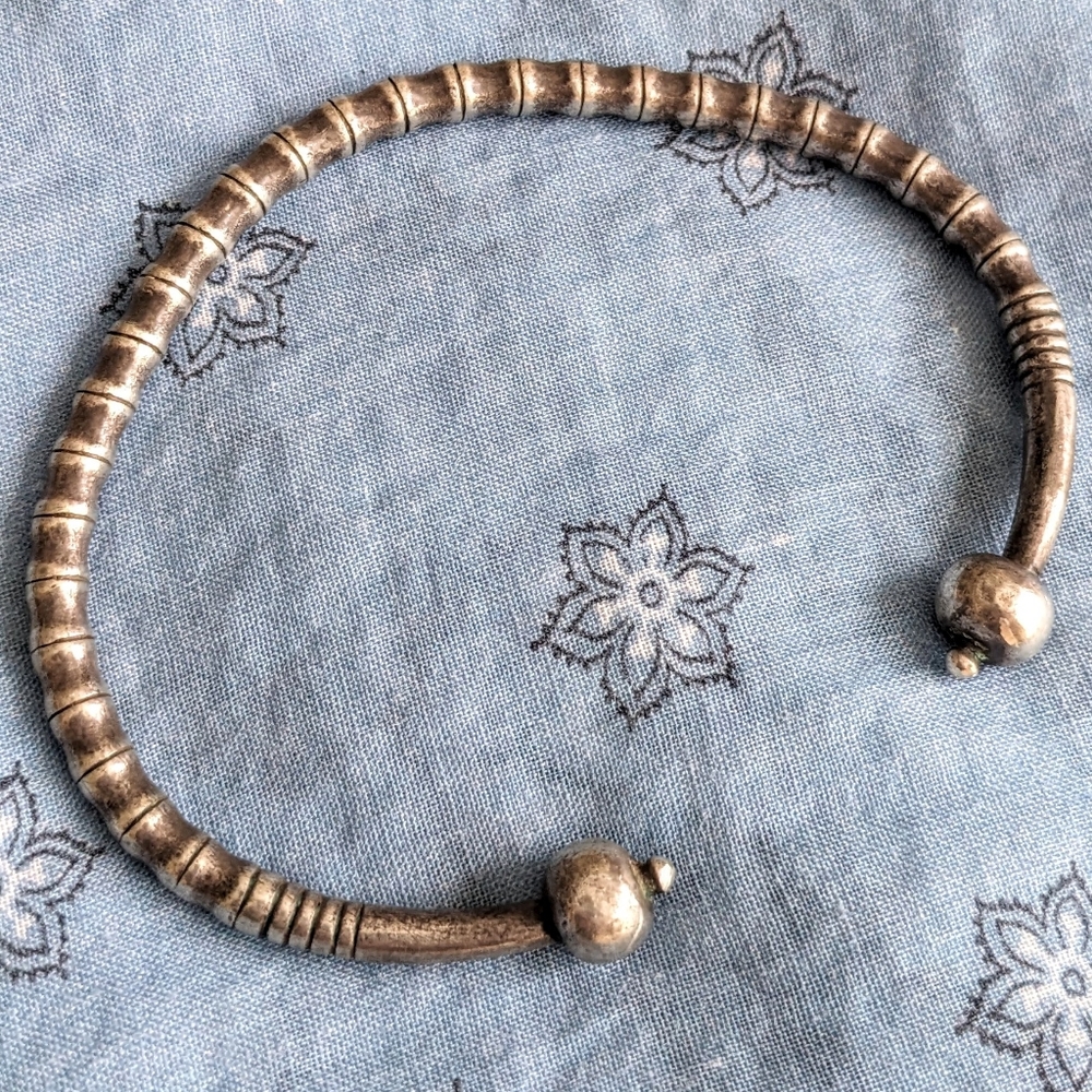 Vintage Forged Open Bangle in Oxidized Silver-Tone Metal